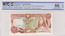 Cyprus, 50 Cents, 1984, UNC, p49a
PCGS 66 OPQ, Serial Number: G768805
Estimate: 75-150 USD