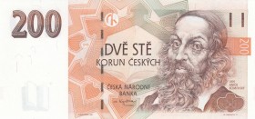 Czech Republic, 200 Korun, 1998, UNC, p19
 Serial Number: G64181960
Estimate: 15-30 USD