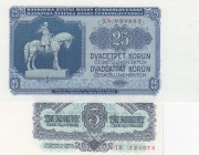 Czechoslovakia, 3 Koruny, 25 Korun , 1961/1953, UNC, p81, p84
(total 2 banknotes), Serial Number: TE224376, KS044883
Estimate: 10-20 USD
