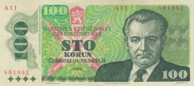 Czechoslovakia, 100 Korun, 1989, XF, p97
 Serial Number: A11481942
Estimate: 10-20 USD