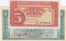 Czechoslovakia, AUNC(-), Total 2 banknotes
5 Korun, 1949, AUNC(-), p68; 10 Korun, 1950, AUNC(-), p69
Estimate: 10-20 USD