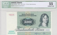 Denmark, 500 Kroner, 1988, AUNC, p52d, ICG 55
 Serial Number: 7707470
Estimate: 150-300 USD