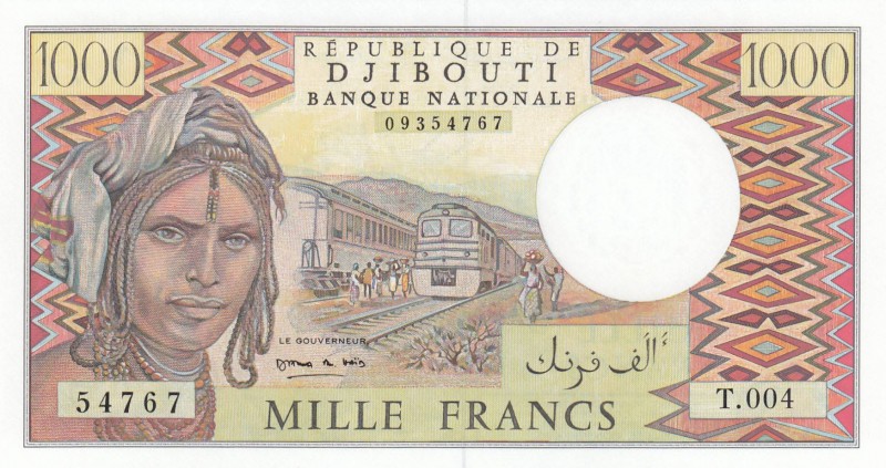 Djibouti, 1.000 Francs, 1991, UNC, p37e
 Serial Number: T.004.54767
Estimate: ...