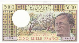 Djbouti, 5000 Francs, 1979, UNC, p38d
 Serial Number: R.003 99498
Estimate: 50-100 USD