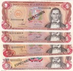 Dominican Republic, 5 Pesos Oro, 1978/1988, UNC, p118, SPECIMEN, (Total 4 banknotes)
All banknotes are specimen and have different signatures.
Estim...