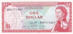 East Caribbean States, 1 Dollar, 1965, UNC, p13f
Queen Elizabeth II. Portrait, Serial Number: B80777497
Estimate: 25-50 USD