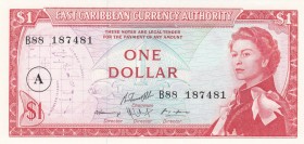 East Caribbean States, 1 Dollar, 1965, UNC, p13h
Queen Elizabeth II. Portrait, Serial Number: B88187481
Estimate: 25-50 USD