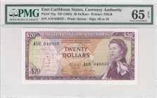 East Caribbean States, 20 Dollars, 1965, UNC, p15g
PMG 65 EPQ, Serial Number: A10 040337
Estimate: 250-500 USD