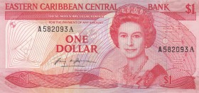 East Caribbean States, 1 Dollar, 1988/1989, UNC, p21a
Queen Elizabeth II. Portrait, Serial Number: A582093A
Estimate: 15-30 USD