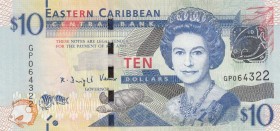 East Caribbean States, 10 Dollars, 2015, UNC, p52b
 Serial Number: GP064322
Estimate: 15-30 USD