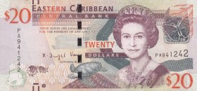 East Caribbean States, 20 Dollars, 2015, VF, p53b
 Serial Number: PA941242
Estimate: 15-30 USD