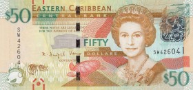 East Caribbean States, 50 Dollars, 2015, UNC, p54b
Queen Elizabeth II. portrait, Serial Number: SW426041
Estimate: 30-60 USD