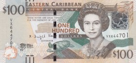East Caribbean States, 100 Dollars, 2015, UNC, p55b
Queen Elizabeth II. portrait, Serial Number: VX644701
Estimate: 50-100 USD
