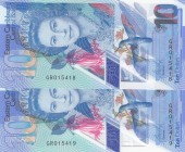 East Caribbean States, 10 Dollars, 2019, UNC, pNew, Total 2 banknotes
Polimer plastic banknotes, Queen II.Elizabeth Potrait, Serial Number: GRO15419,...
