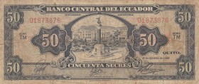 Ecuador, 50 Sucres, 1966, FINE, p116c
 Serial Number: 01873876
Estimate: 20-40 USD