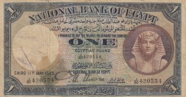 Egypt, 1 Pound, 1943, FINE, p22c
 Serial Number: 430554
Estimate: 30-60 USD