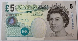 Great Britain, 5 Pounds, 2004, UNC, p391c
Queen Elizabeth II. Portrait, Serial Number: JH60 595974
Estimate: 15-30 USD