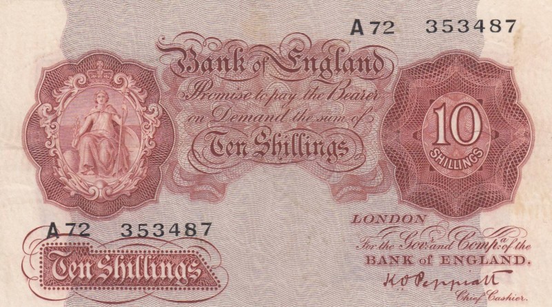 Great Britain, 10 Shillings, 1934, VF, 
 Serial Number: A 72 353487
Estimate: ...