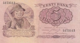 Estonia, 5 Krooni, 1929, VF, p62
 Serial Number: 5173513
Estimate: 25-50 USD