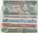 Ethiopia, Total 5 banknotes
1 Birr, 1991, UNC, p41; 1 Birr, 1997, UNC, p46e; 5 Birr, 1997, UNC, p47g; 10 Birr, 1997, UNC, p48; 100 Birr, 2003, UNC, p...
