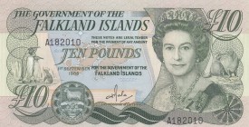 Falkland Islands, 10 Pounds, 1986, UNC, p14a
Queen Elizabeth II. Portrait, Serial Number: A182010
Estimate: 50-100 USD