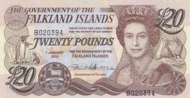 Falkland Islands, 20 Pounds, 2011, UNC, p19
Queen Elizabeth II. Portrait, Serial Number: B020394
Estimate: 40-80 USD