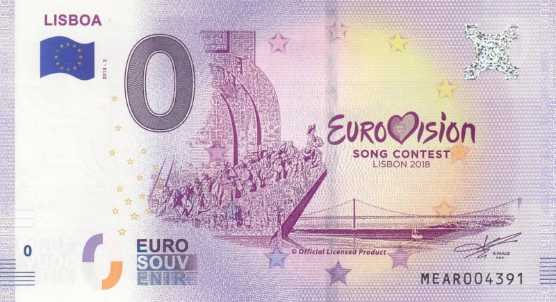 Fantasy Banknotes, 0 Euro, 2018, UNC, 
Lisboa, Serial Number: MEAR004391
Estim...