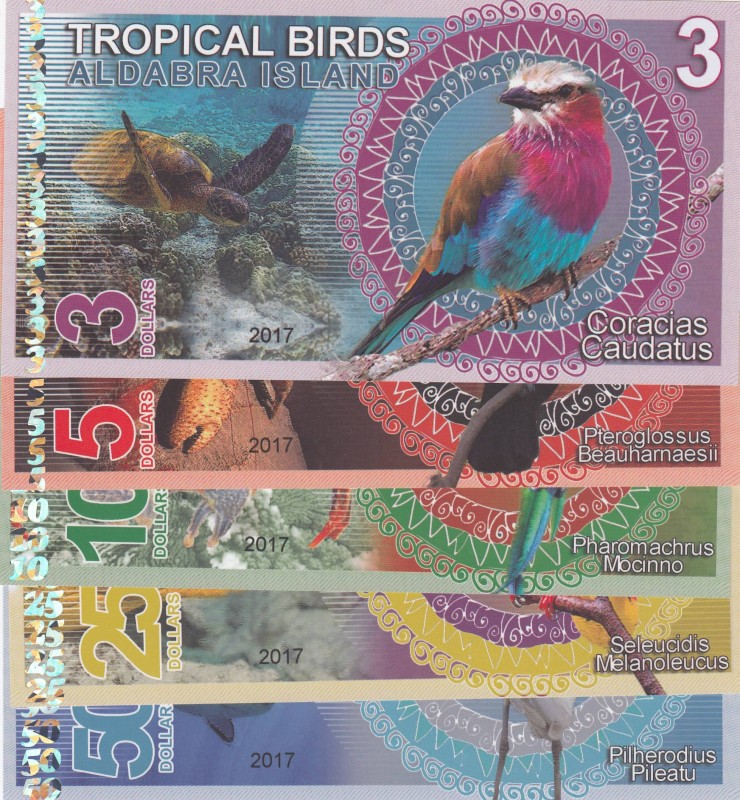 Fantasy Banknotes, 3, 5, 10, 25, 50 Dollars, UNC, Total 5 banknotes
Tropical bi...