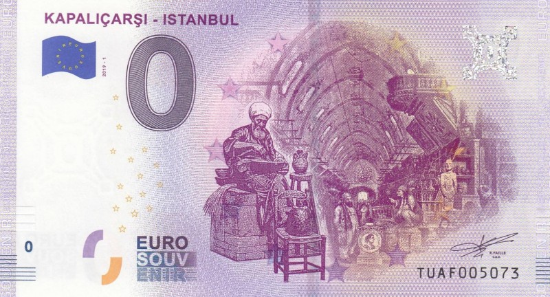 Fantasy Banknotes, 0 Euro, 2019, UNC, 
Grand Bazaar - Istanbul, Serial Number: ...