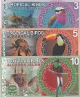 Fantasy Banknotes, 3 Dollars, 5 Dollars, 10 Dollars, 2017, UNC, Total 3 banknotes
Aldabra Islands tropical birds fantasy banknotes
Estimate: 10-20 U...