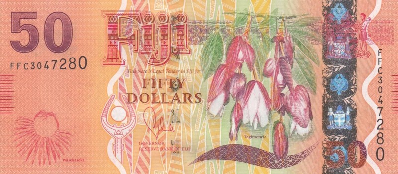 Fiji, 50 Dollars, 2013, UNC, p118
 Serial Number: FFC3047280
Estimate: 40-80 U...