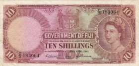 FIJI, 10 Shillings, 1961, VF, p52b
 Serial Number: C/3 183064
Estimate: 75-150 USD
