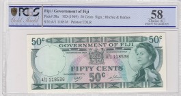 Fiji, 50 Cents, 1969, AUNC, p58a
PCGS 58, Queen Elizabeth II. Portrait, Serial Number: A/1 118536
Estimate: 50-100 USD