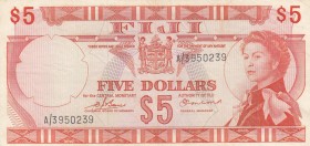 Fiji, 5 Dollars, 1974, VF, p73b
 Serial Number: A/3950239
Estimate: 50-100 USD