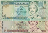 Fiji, UNC, Total 2 banknotes
2 Dollars, 2002, p104a; 5 Dollars, 2002, p105b
Estimate: 10-20 USD