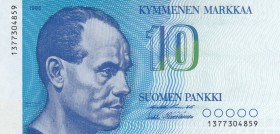 Finland, 10 Markkaa, 1986, UNC, p113
 Serial Number: 1377304859
Estimate: 10-20 USD