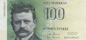 Finland, 100 Markkaa, 1986, XF, p115
 Serial Number: 5024590231
Estimate: 20-40 USD