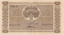 Finland, 10 Markkaa, 1939, VF / XF, p70
 Serial Number: B8446986
Estimate: 10-20 USD