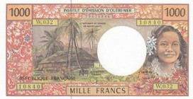 France Pasific, 1000 Francs, 1996, UNC, p2h
 Serial Number: W032 10840
Estimate: 30-60 USD
