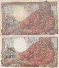 France, 20 Francs, 1943, 1948, XF (p100a), VF (p100c), p100a, p100c
There are pinholes (p100a), Serial Number: 01592 P.72
Estimate: 25-50 USD