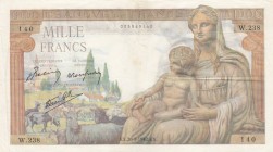 France, 1.000 Francs, 1942-1944, XF, p102
There are pinholes, Serial Number: W. 238 140
Estimate: 75-150 USD
