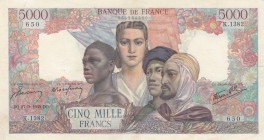 France, 5.000 Francs, 1945, XF, p103c
Pressed, Serial Number: K.1382/650
Estimate: 150-300 USD