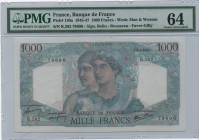 France, 1.000 Francs, 1945-47, UNC, p130a
PMG 64, Serial Number: R.282 79696
Estimate: 90-180 USD