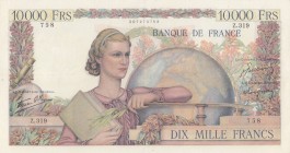 France, 10.000 Francs, 1945/56, XF, p132a
 Serial Number: Z319758
Estimate: 300-600 USD
