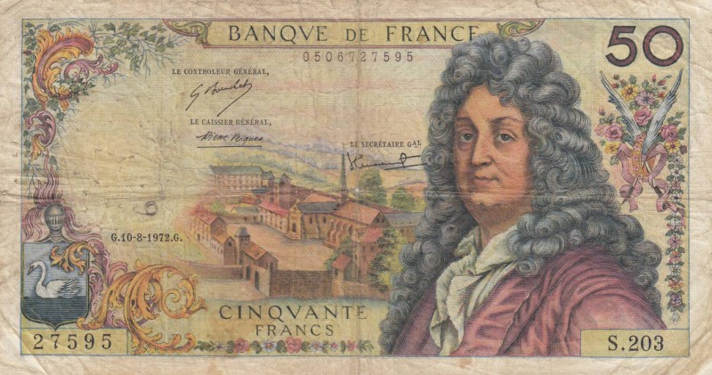 France, 50 Francs, 1972, FINE, p148d
There are pinholes, Serial Number: 0506727...