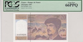 France, 20 Francs, 1997, UNC, P151İ
PCGS 66PPQ, Serial Number: 445929
Estimate: 150-300 USD
