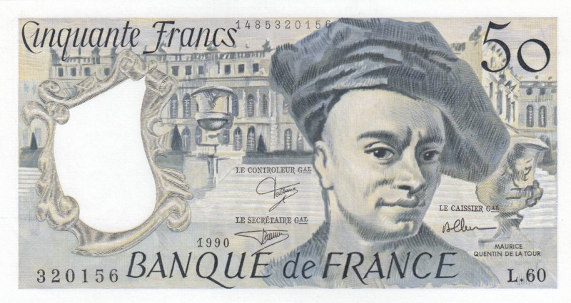 France, 50 Francs, 1990, UNC, p152e
 Serial Number: L.60.320156
Estimate: 15-3...