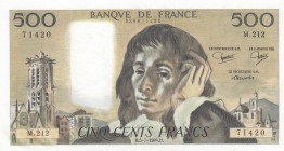 France, 500 Francs, 1984, XF, p156
 Serial Number: M.212 71420
Estimate: 20-40 USD