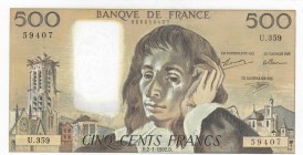 France, 500 Francs, 1992, UNC, p156i
 Serial Number: U.359.59407
Estimate: 75-150 USD