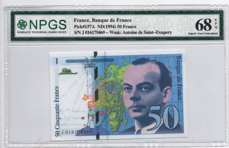France, 50 Francs, 1994, UNC, p157A
NPGS 68 EPQ, Serial Number: J 016179469
Es...